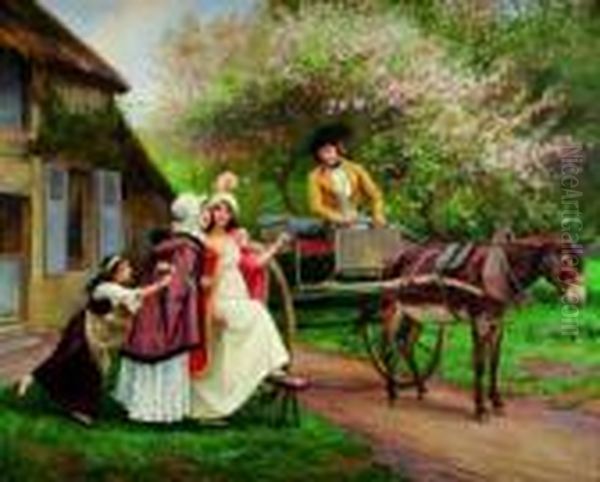 La Visite A Maman Oil Painting by Jules Girardet