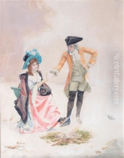 Champagne Au Bord Du Lac Oil Painting by Jules Girardet