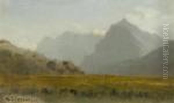 Oil Study Of A Mountain Landscape Oil Painting by Karl Girardet