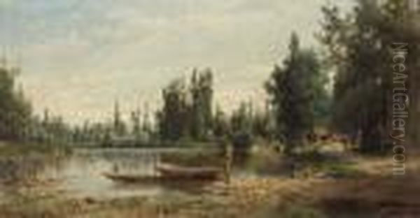 Flusslandschaft Oil Painting by Karl Girardet