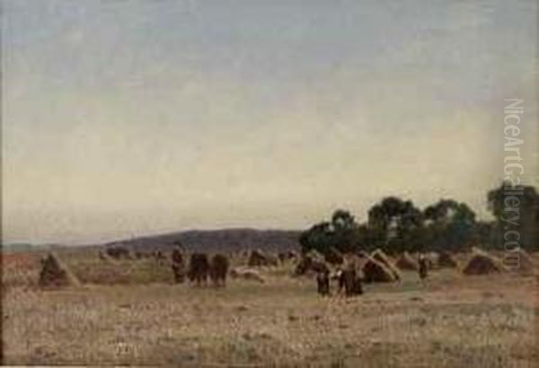 Bauerinnen Beimauï¬‚esen Von Ahren Vor Oil Painting by Karl Girardet