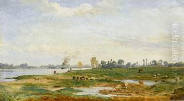 Uferpartie Mit Segelbooten Und Dampfschiffen Oil Painting by Karl Girardet