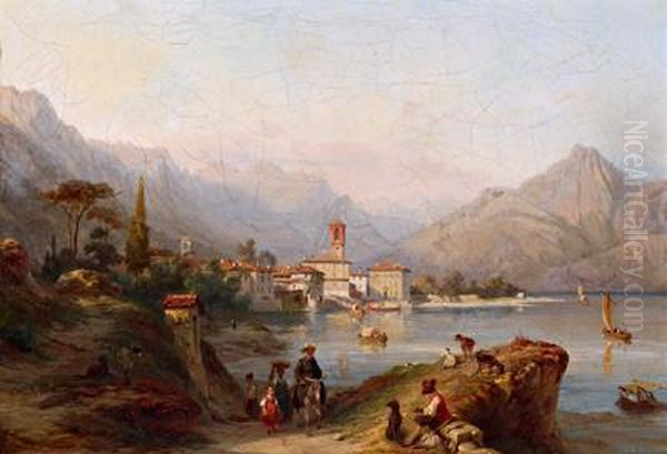 Veduta Della Riva Del Lago Di Garda Oil Painting by Karl Girardet