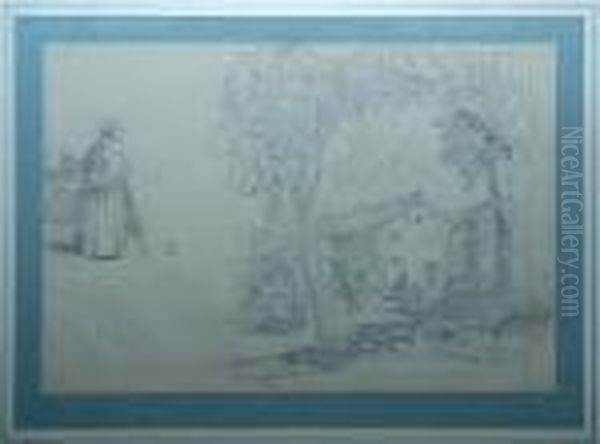 Lot De Quatre Dessins (dont Un De Leopold-henri Girardet) Oil Painting by Karl Girardet