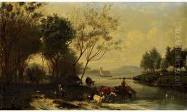 Bord De Lac Anime Oil Painting by Karl Girardet