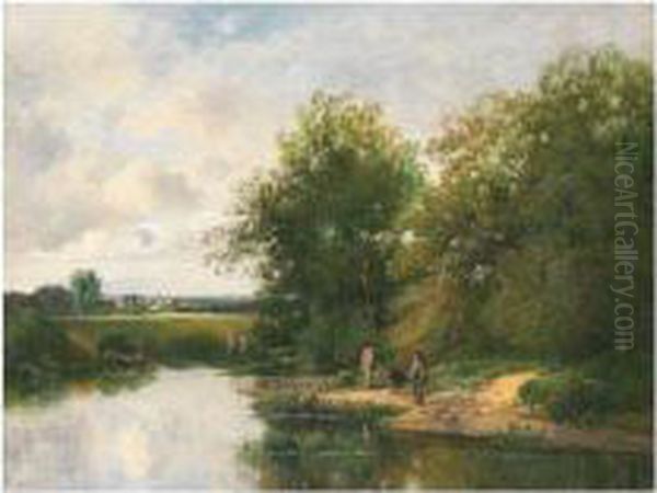 Paysage En Ete Avec Pecheurs Oil Painting by Karl Girardet