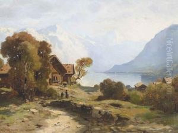 Sommerliche Partie An Einem See. Oil Painting by Karl Girardet