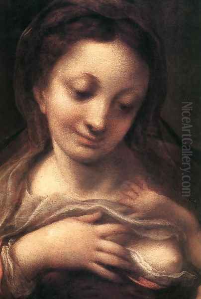 Virgin and Child with an Angel (Madonna del Latte) Oil Painting by Antonio Allegri da Correggio