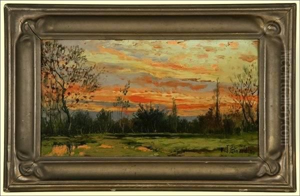 Fire Sunset Landscape Oil Painting by Frank J. Girardin