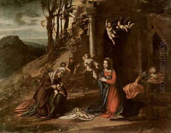 Christ's birth, with St. Elizabeth and John the Baptist, and sleeping Josef Oil Painting by Antonio Allegri da Correggio