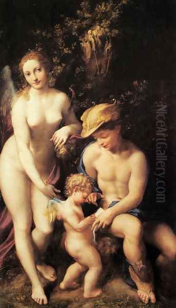 Venus with Mercury and Cupid, The School of Love 1525 Oil Painting by Antonio Allegri da Correggio