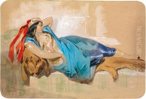 Odalisque A La Robe Bleue Oil Painting by Eugene Pierre Francois Giraud