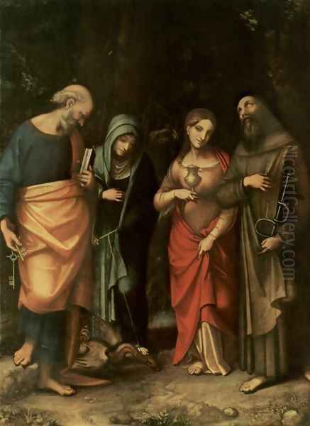 Four Saints, from left, St. Peter, St. Martha, St. Mary Magdalene, St. Leonard Oil Painting by Antonio Allegri da Correggio