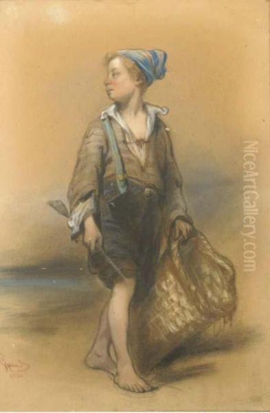 Enfant Sur La Plage Ramassant Des Coquillages Oil Painting by Eugene Pierre Francois Giraud