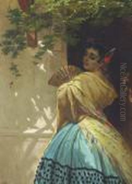 A Spanish Lady Holding A Fan Oil Painting by Eugene Pierre Francois Giraud