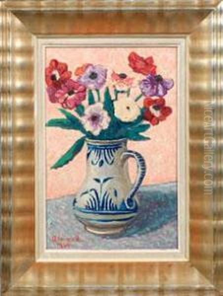 Blumenstillleben Mit Anenomenstraus In Einem Krug Oil Painting by Pierre Paul Girieud