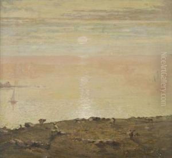 Soleil Couchant Sur Un Littoral Oil Painting by David Eugene Girin