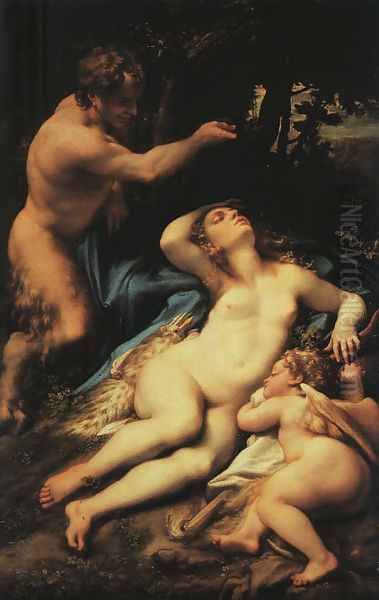 Venus and Cupid with a Satyr 1528 Oil Painting by Antonio Allegri da Correggio