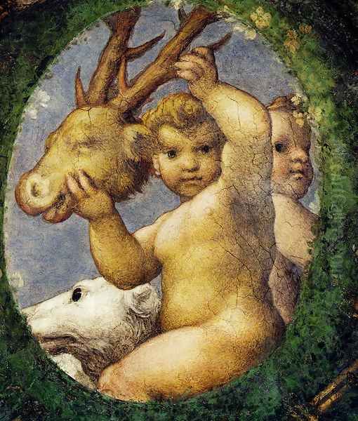 Putto With Hunting Trophy Oil Painting by Antonio Allegri da Correggio