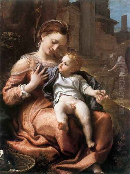 Madonna of the Basket 1524 Oil Painting by Antonio Allegri da Correggio