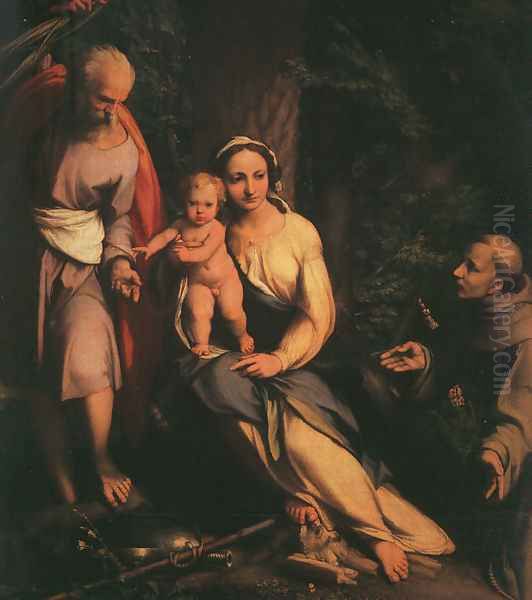 The Rest on the Flight to Egypt with Saint Francis 1517, Oil Painting by Antonio Allegri da Correggio