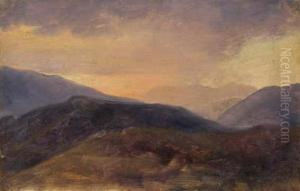 Vue De Civitella Au Crepuscule Oil Painting by Andre Giroux