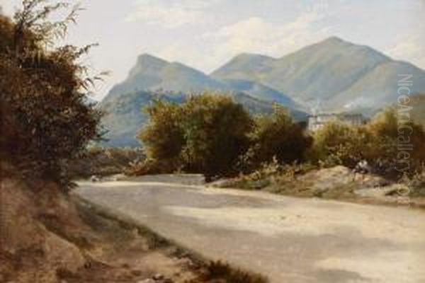 Paysage De Montagne Avec Un Muletier Et Un Paysan Oil Painting by Andre Giroux