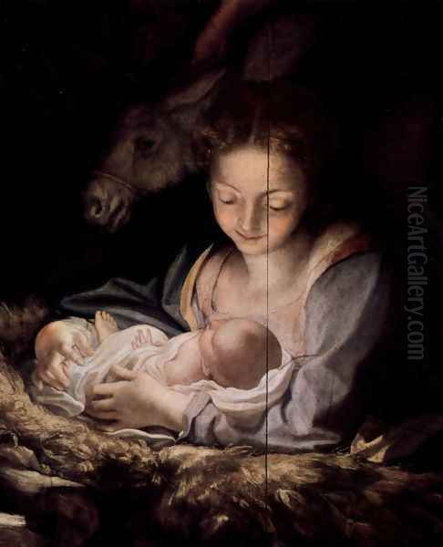 Adoration of the Shepherds (The Night), detail, Maria and child Oil Painting by Antonio Allegri da Correggio