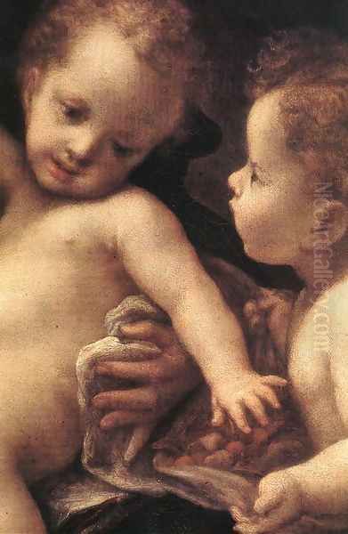 Virgin and Child with an Angel (detail) Oil Painting by Antonio Allegri da Correggio