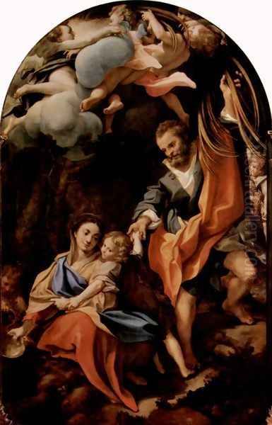 Madonna della Scodella, scene, resting on the flight to Egypt Oil Painting by Antonio Allegri da Correggio