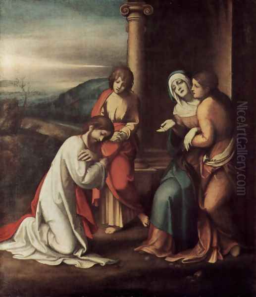 Goodbye Christ of Mary, with Mary and Martha, the sister of Lazarus Oil Painting by Antonio Allegri da Correggio