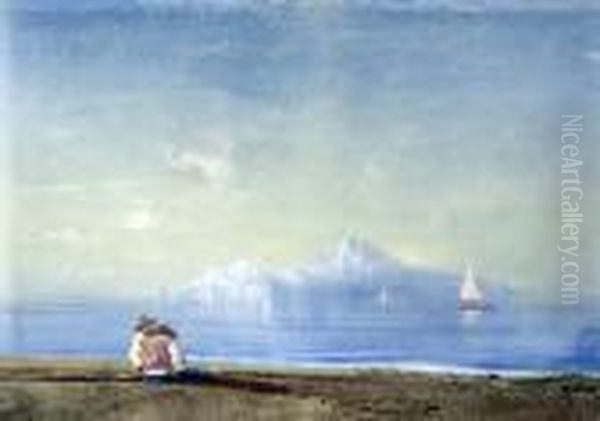 Fisherfolk On The Shore Oil Painting by Guglielmo Giusti