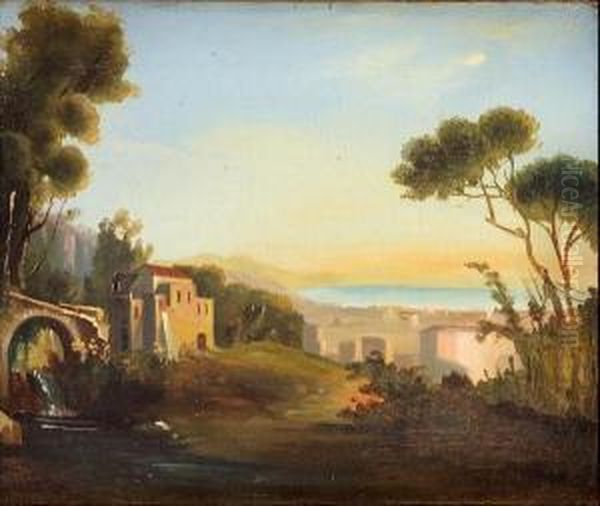 Paesaggio Napoletano Con Vista Sul Mare Oil Painting by Guglielmo Giusti