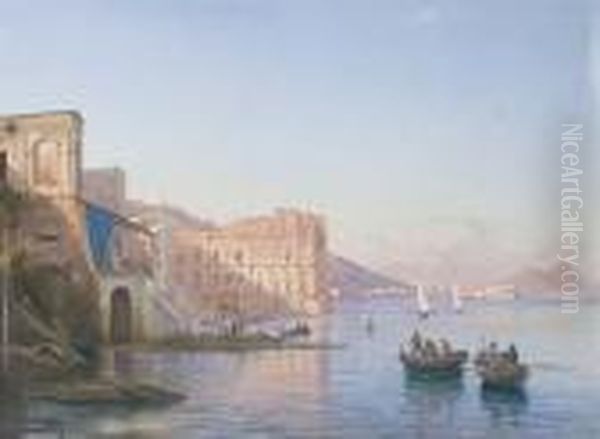 Napoli, A Palazzo Donn'anna Oil Painting by Guglielmo Giusti