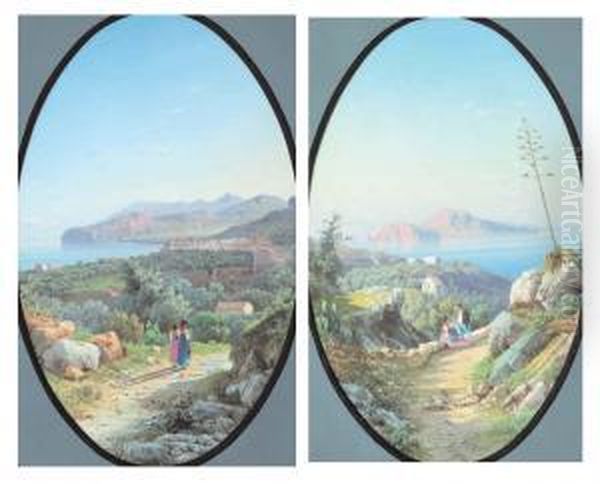 Veduta Di Sorrento - Capri Dalle Alture Della Costiera Sorrentina Oil Painting by Guglielmo Giusti