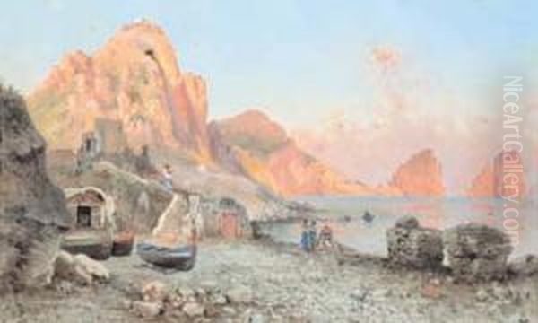 Spiaggia E Faraglioni Di Capri Oil Painting by Guglielmo Giusti