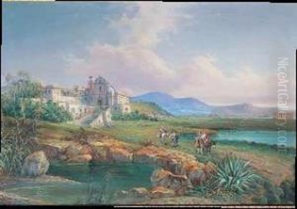 Paesaggio Con Chiesa Oil Painting by Guglielmo Giusti