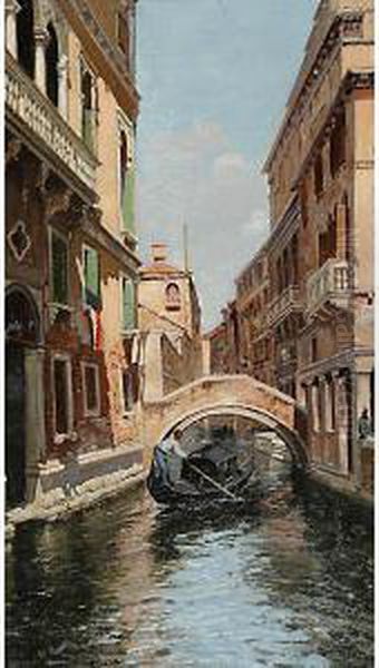 Gondola In Canale Oil Painting by Fausto Giusto