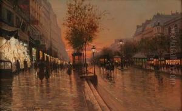 Paris Scene At Sunset Oil Painting by Fausto Giusto