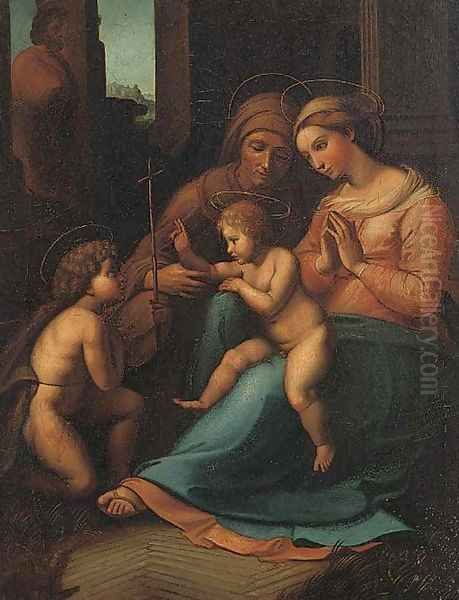 The Madonna and Child with the Infant Saint John the Baptist and Saint Anne Oil Painting by Antonio Allegri da Correggio