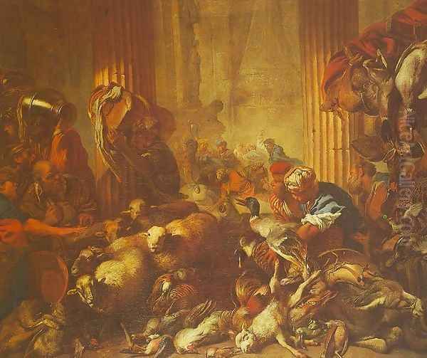 Christ Chasing the Moneylenders from the Temple Oil Painting by Giovanni Benedetto Castiglione