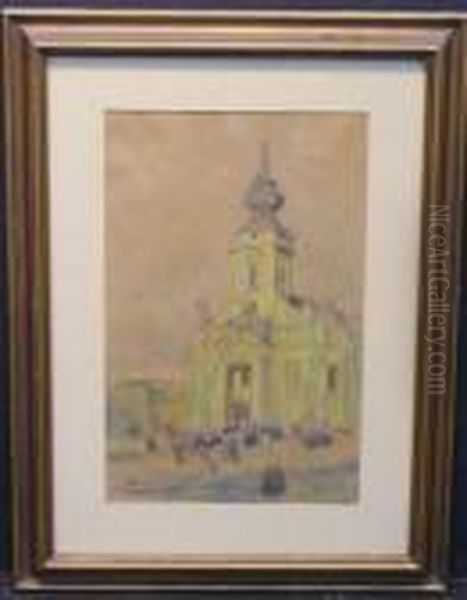 Eastern European Church Oil Painting by Jakob Glasner