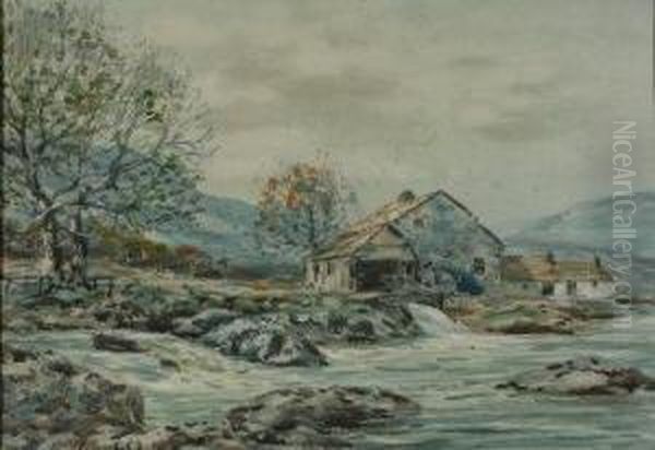 Watermill In An Extensive Scottishlandscape Oil Painting by John Hamilton Glass