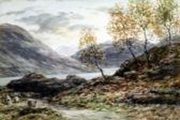 Highland Loch, With Sheep Grazing Oil Painting by John Hamilton Glass