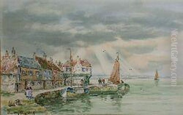 Fishing Village Scene Oil Painting by John Hamilton Glass