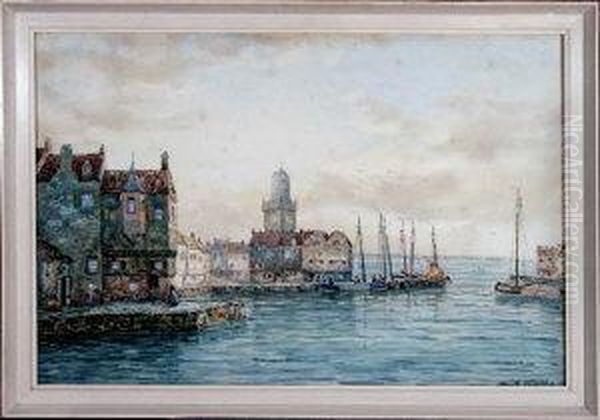 A Dutch Fishing Port Oil Painting by John Hamilton Glass