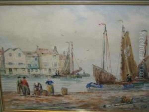 Dutch Luggers In Port On The Maas, Signed Oil Painting by John Hamilton Glass