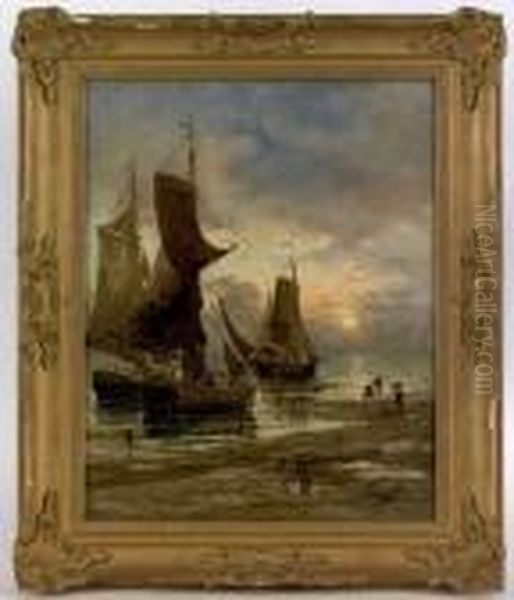 Coastal Scene With Ships Oil Painting by John Hamilton Glass