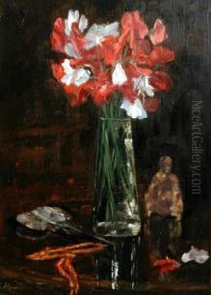 Sweetpeas In A Vase And Ornament Oil Painting by John Hamilton Glass