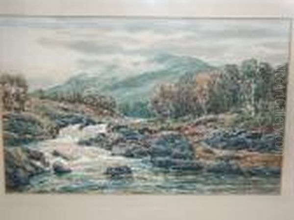 A Mountain Torrent Near Balmoral Castle, Braemar, Scotland Oil Painting by John Hamilton Glass